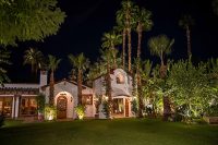 spanish bell tower night palm springs tile roof hacienda